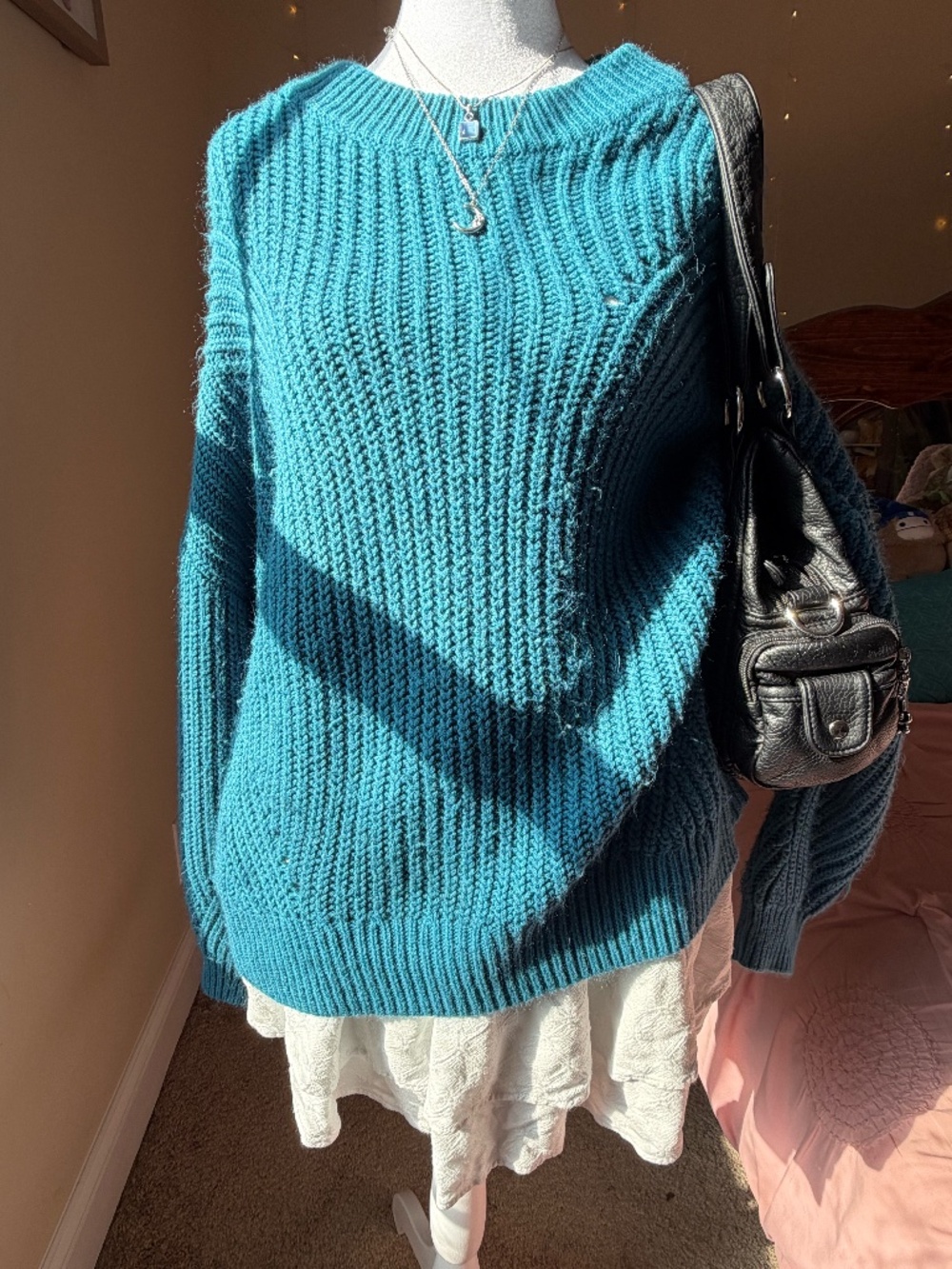 teal ribbed knit sweater